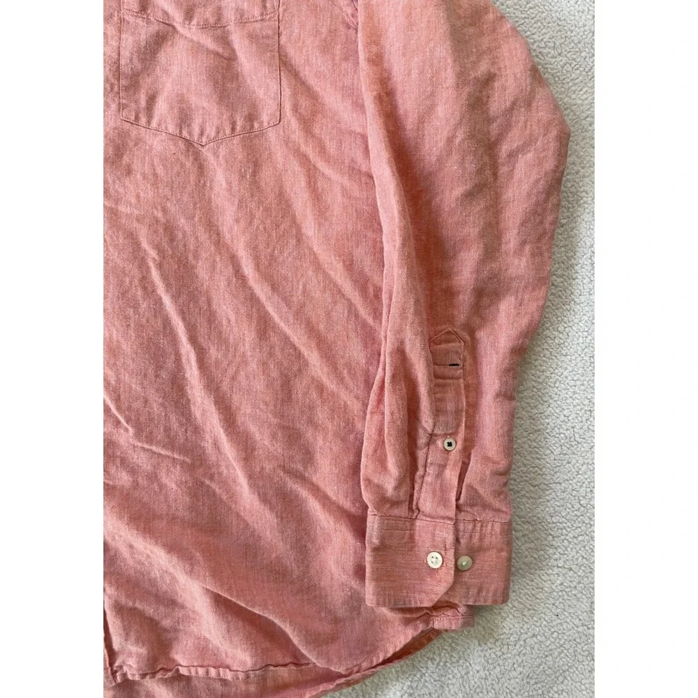 Banana Republic Mens Extra Large Button Down Shirt Coral Linen Cotton Blend